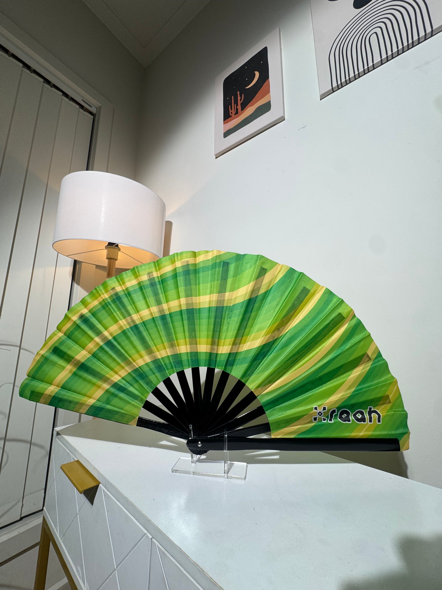 Green Plaid Hand Fan