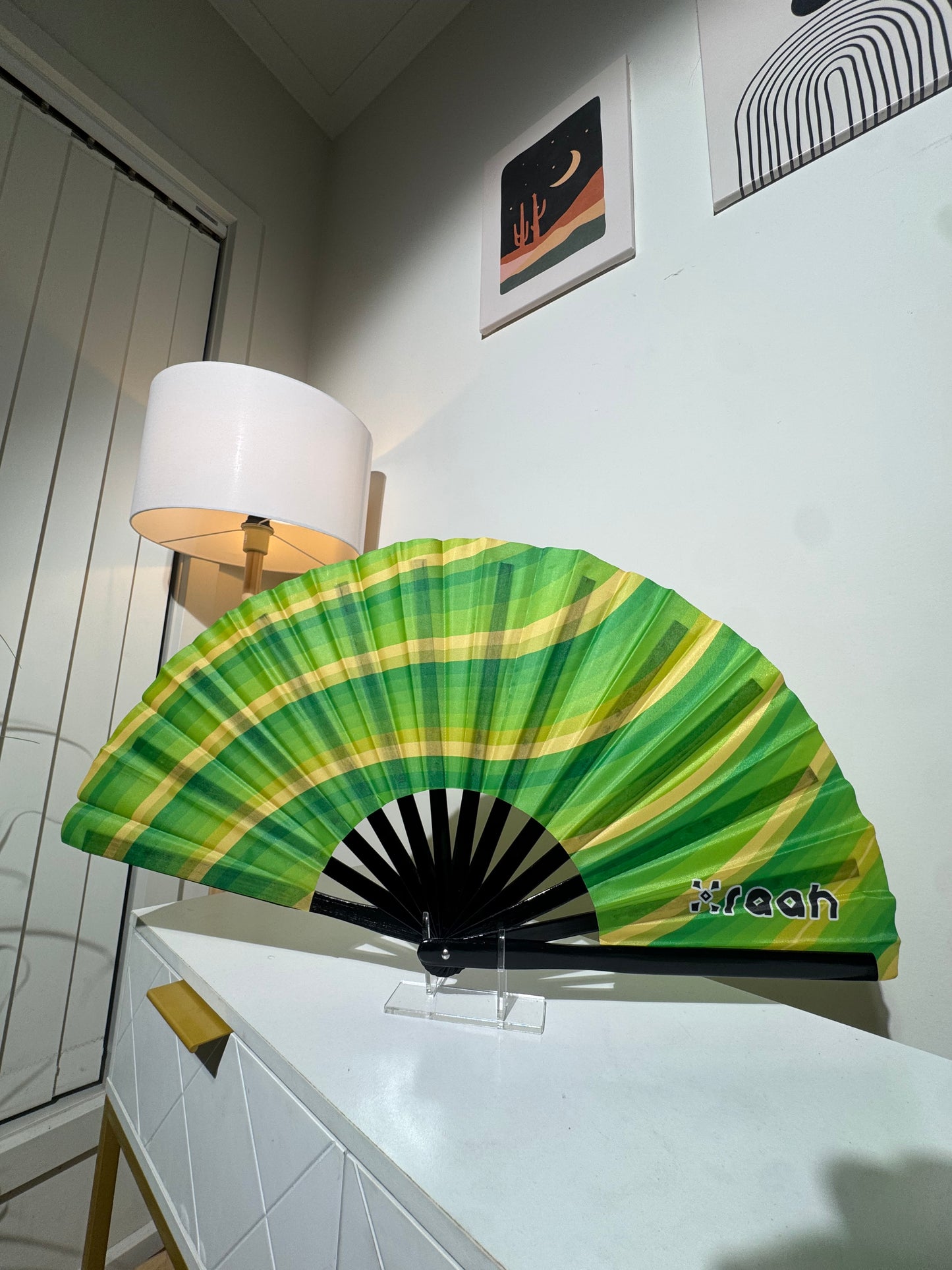 Green Plaid Hand Fan
